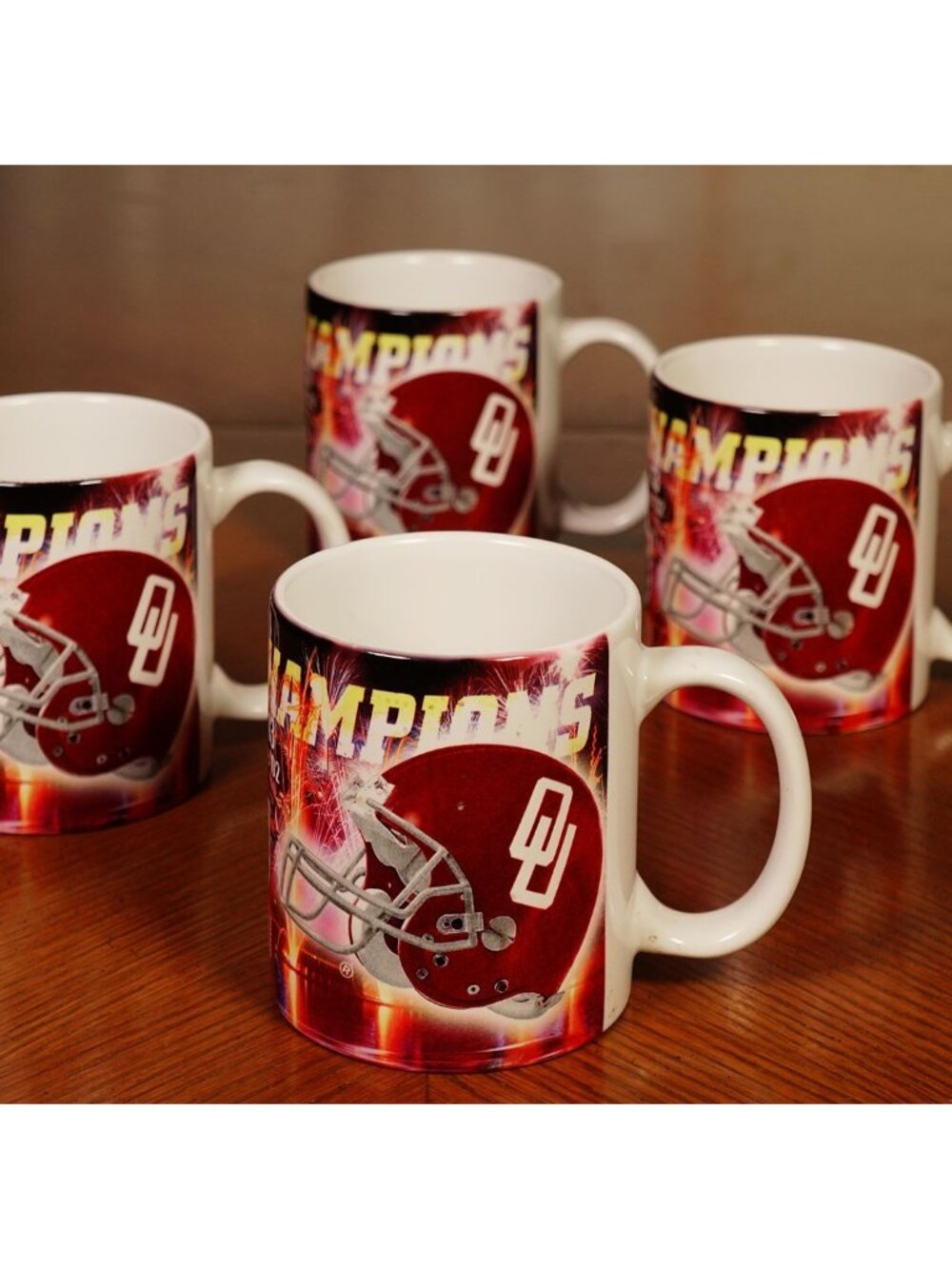 Set of 4 Oklahoma Sooners 2001 FedEx Orange Bowl Champs Mugs XPRES Rare Vintage